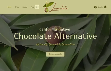 A screenshot showing a bon bon overlain by text, California Native Chocolate Alternative.